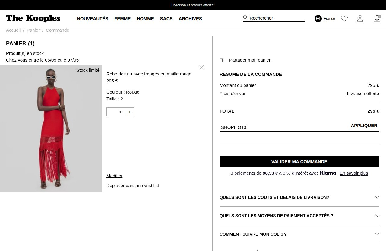 Où saisir le code de réduction sur le site The Kooples