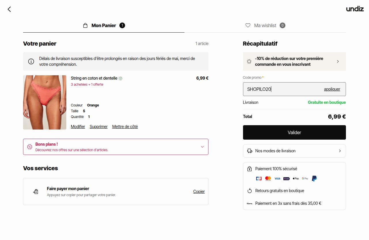 Où saisir le code de réduction sur le site Undiz