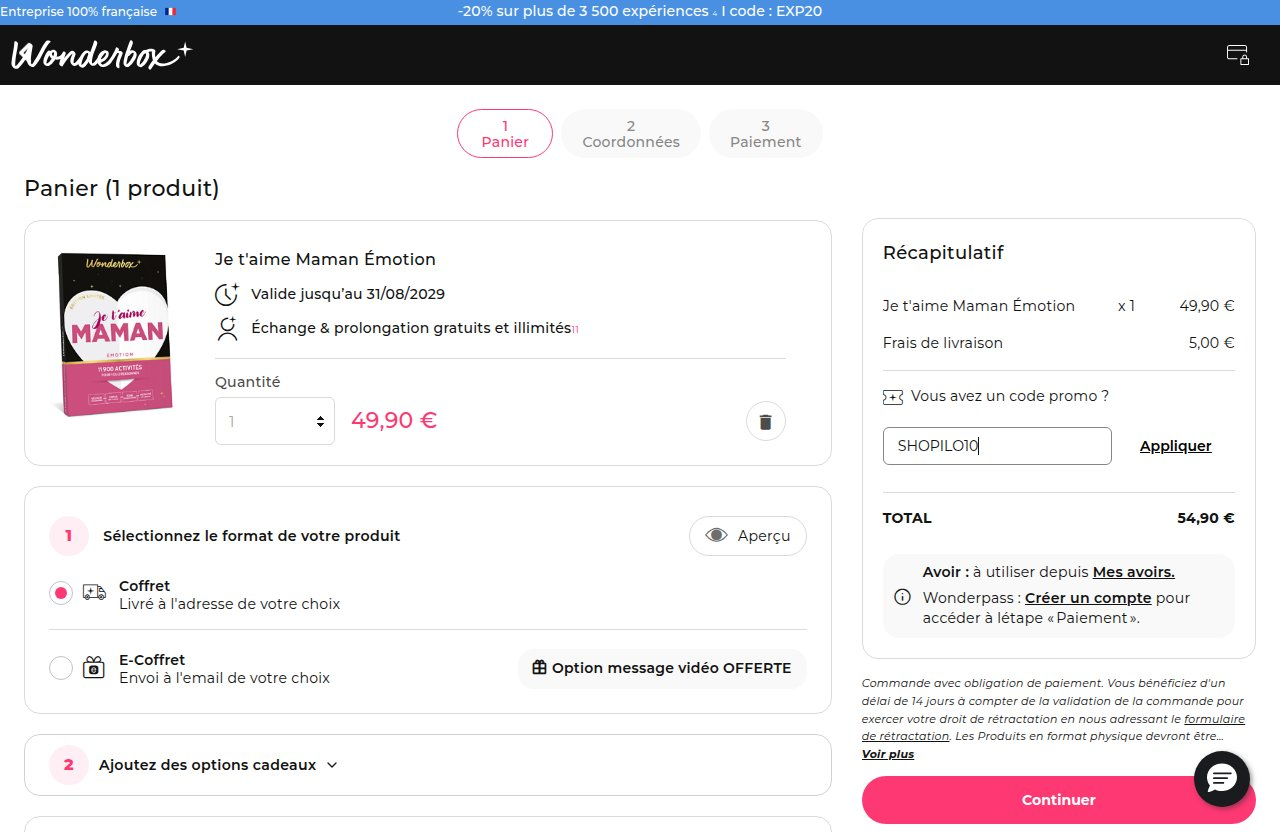 Où saisir le code de réduction sur le site Wonderbox
