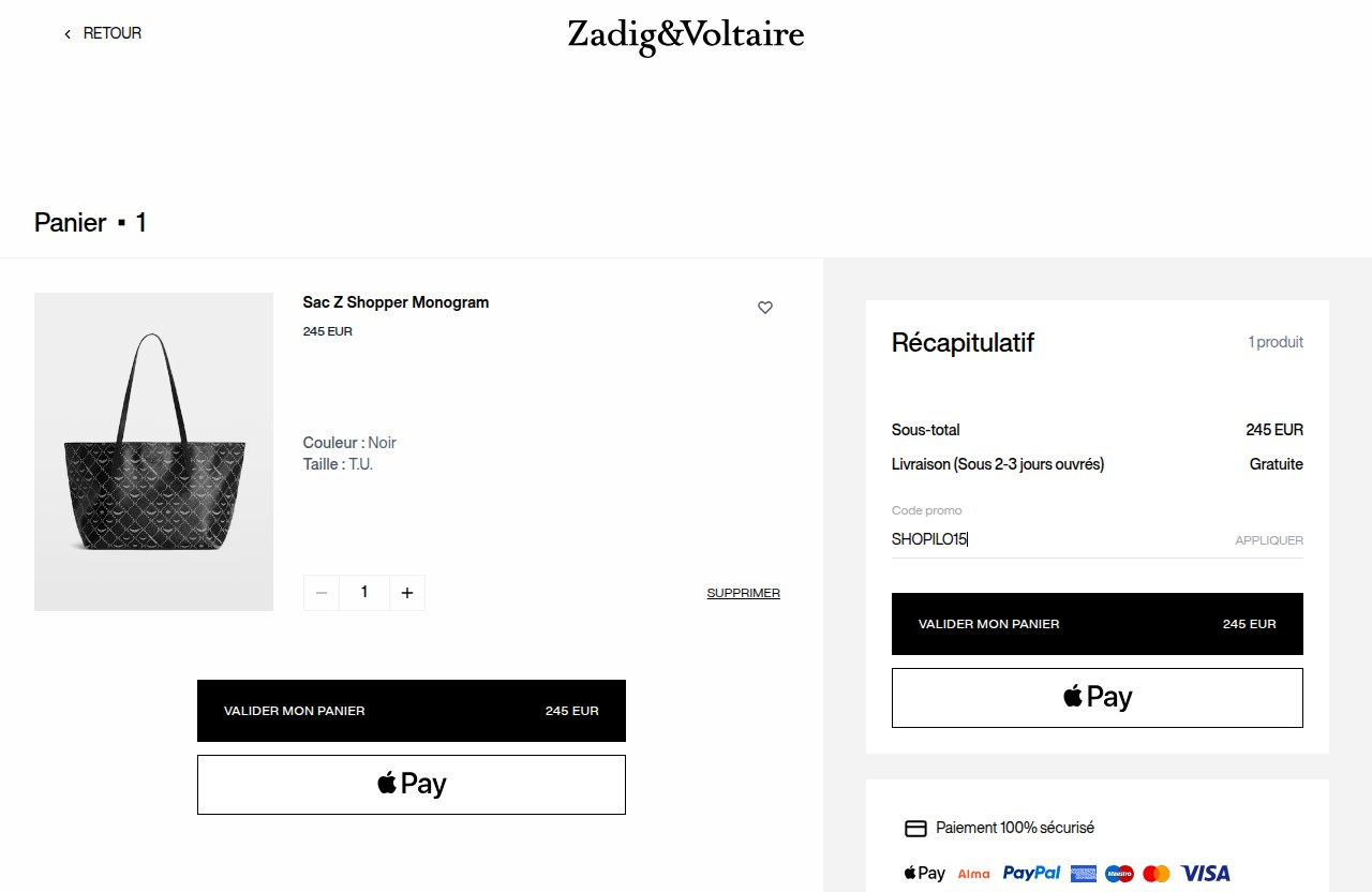 Où saisir le code de réduction sur le site Zadig & Voltaire